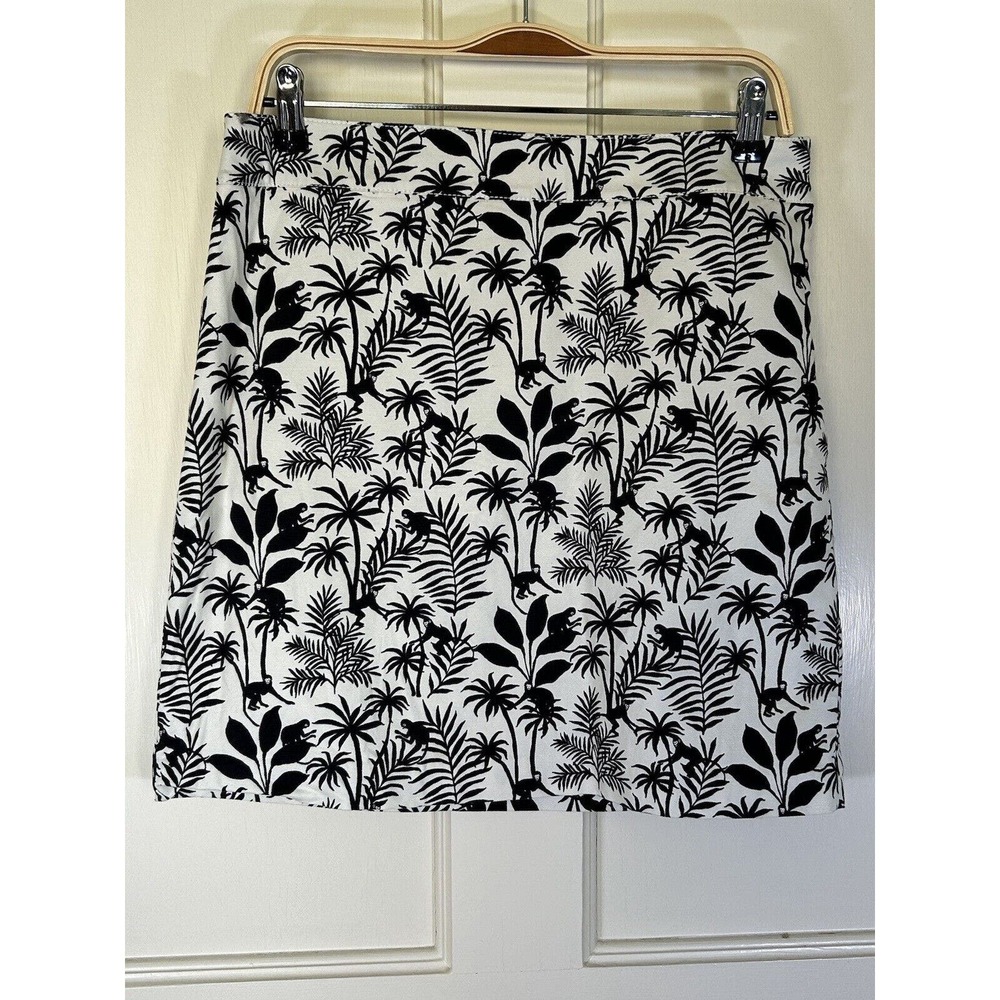 Talbots Women’s Canvas A Line Skirt Tropical Monkey Print Black/Ivory Lined 8P